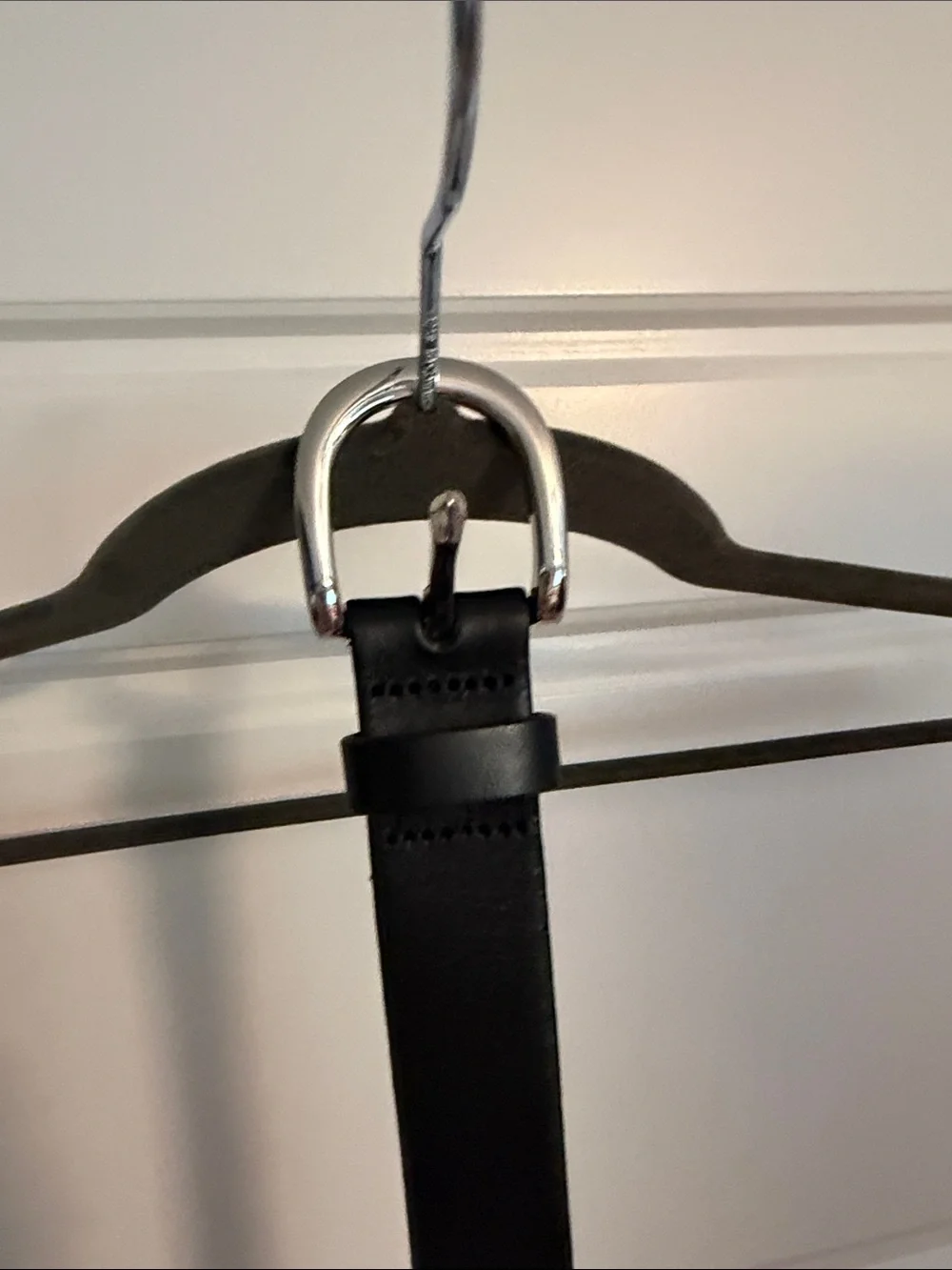 J. Crew Black Leather Narrow Belt with Silver Buckle - Picture 3 of 4
